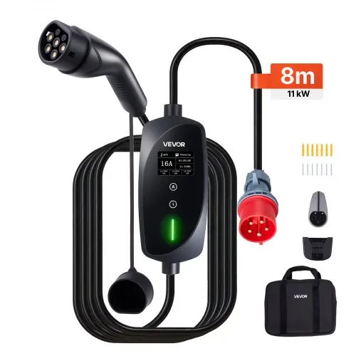 VEVOR Mobile Wallbox, 11 kW 16 A, Typ 2 Ladestation, Tragbares 3-Phasen-Ladegerät mit 8 m Ladekabel, CEE16-Stecker, LCD-Bildschirm, IP66-Steuereinheit, Stromversorgung für Elektrofahrzeuge VEVOR Mobile Wallbox, 11 kW 16 A, Typ 2 Ladestation, Tragbares 3-Phasen-Ladegerät mit 8 m Ladekabel, CEE16-Stecker, LCD-Bildschirm, IP66-Steuereinheit, Stromversorgung für Elektrofahrzeuge