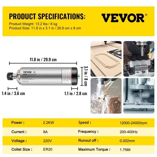 VEVOR 2,2 KW 2220 V Luftgekühlter Spindelmotor ER20 CNC Luftkühlungsspindelmotor für CNC-Gravierfräsmaschine – Bild 6
