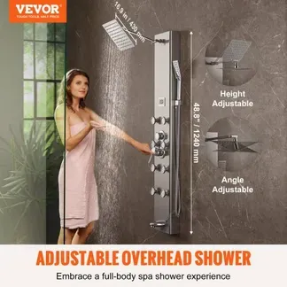 VEVOR Duschpaneelsystem, 5 Duschmodi, Duschpaneelturm mit Digitalanzeige, Regenfall, 8 Massagedüsen, Wannenauslauf, Handbrause mit 3 Einstellungen, 59-Zoll-Schlauch, Wandduschset aus Edelstahl VEVOR Duschpaneelsystem, 5 Duschmodi, Duschpaneelturm mit Digitalanzeige, Regenfall, 8 Massagedüsen, Wannenauslauf, Handbrause mit 3 Einstellungen, 59-Zoll-Schlauch, Wandduschset aus Edelstahl