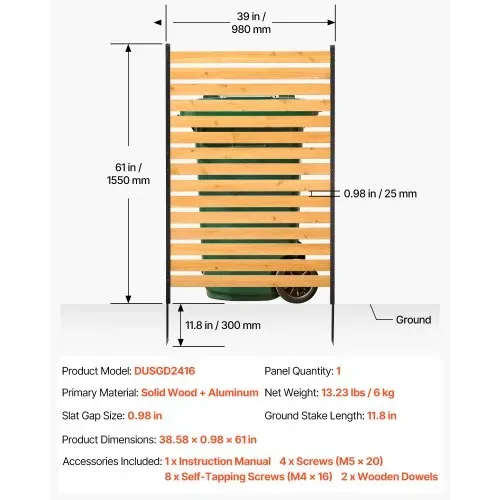 VEVOR Sichtschutzzaun aus Holz, 1550x980 mm, 1-Paneel-Sichtschutzwand für Klimaanlagen, Umzäunung für Poolausrüstung mit Metallpfählen, Mülltonnenversteck für den Außenbereich als Gartendekoration – Bild 6