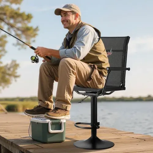 VEVOR Faltstuhl Campingstuhl Anglerstuhl mit gepolsterten Armlehnen, höhenverstellbarer Klappstuhl Gartenstuhl (136 kg belastbar) 360° geräuschlos drehbar, für Picknick Garten Outdoor Angeln – Bild 7