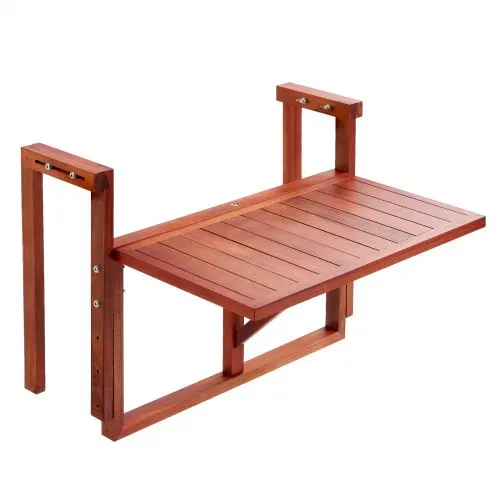 VEVOR Balkonhängetisch 560x280 mm Klapptisch 27 kg Hängetisch Balkontisch, für Terrasse Garten oder Balkon, Passend für 80-135 mm Geländer, Höhenverstellbar, Tischplatte aus Akazienholz, Platzsparend – Bild 9