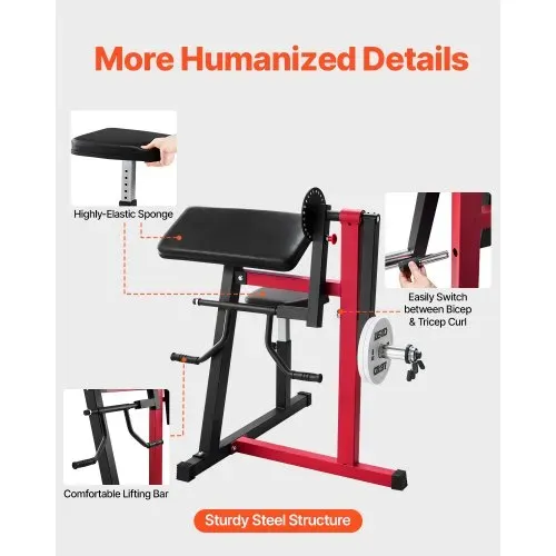 VEVOR Preacher Curl Bank, 2 in 1 Bizeps-Curlbank und Trizeps-Extension-Maschine, isolierte Bizeps-Station mit sitzendem Arm, Krafttrainingsbank, Trainingsgerät für das Heim-Fitnessstudio – Bild 6