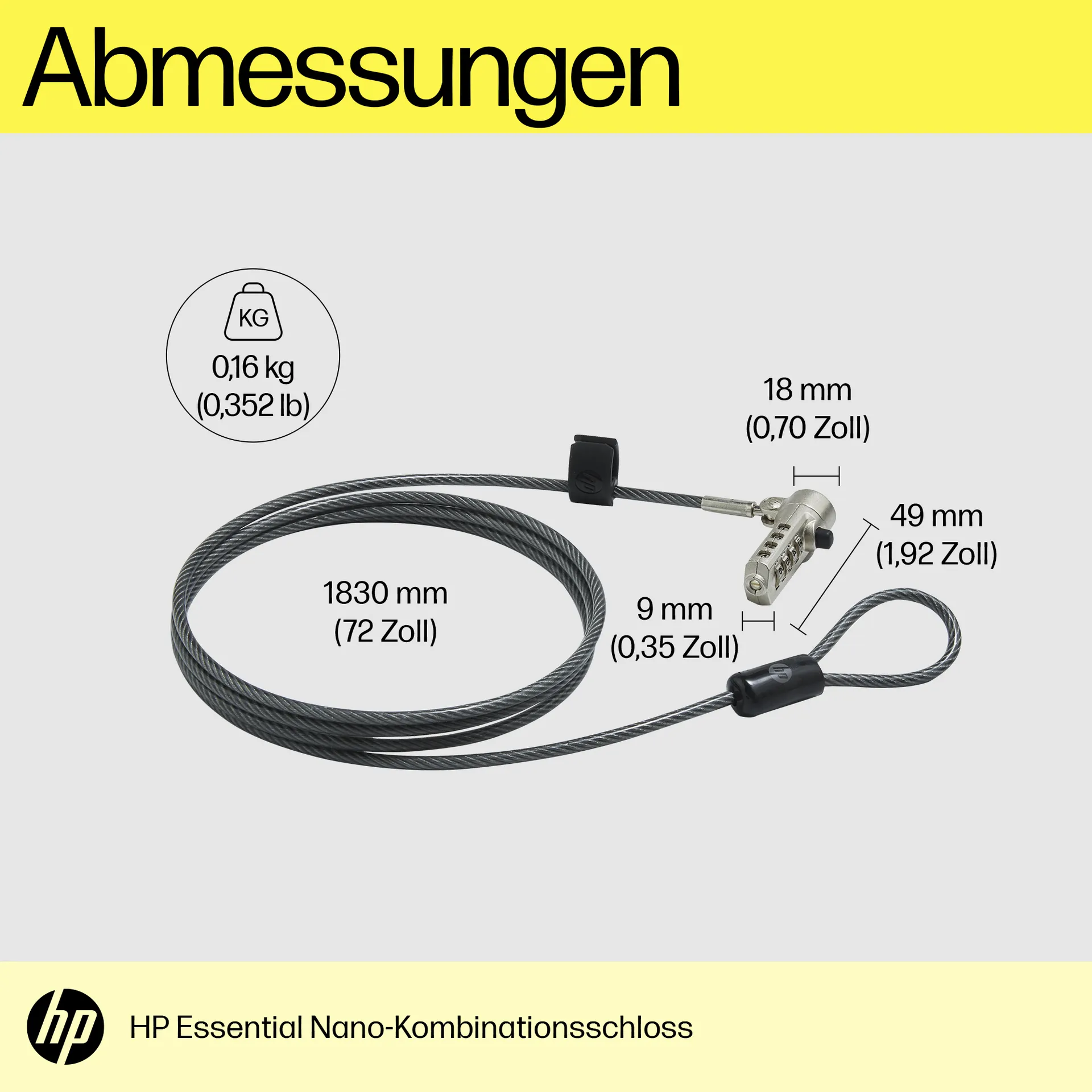 HP Essential Nano Kombinationskabelschloss – Bild 3