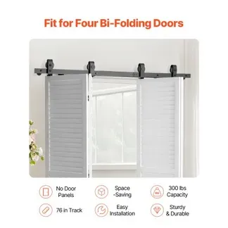VEVOR Schiebetürsystem für faltbare Schiebetüren, 193 cm Schiebetürbeschlag, geeignet für vier 45,7 cm große Schrank-, Speisekammer- & Wäschetüren (nicht im Lieferumfang enthalten) VEVOR Schiebetürsystem für faltbare Schiebetüren, 193 cm Schiebetürbeschlag, geeignet für vier 45,7 cm große Schrank-, Speisekammer- & Wäschetüren (nicht im Lieferumfang enthalten)