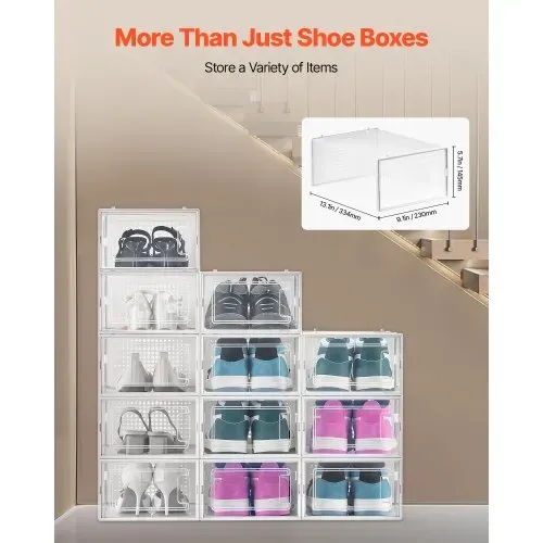 VEVOR Schuhaufbewahrungsboxen stapelbare Schuhboxen (12 Stk.) passend bis US-Größe 11, modulare Schuh-Organizer aus Kunststoff zur Aufbewahrung von High Heels & Stiefeln & Hüten, weißer Rahmen – Bild 3