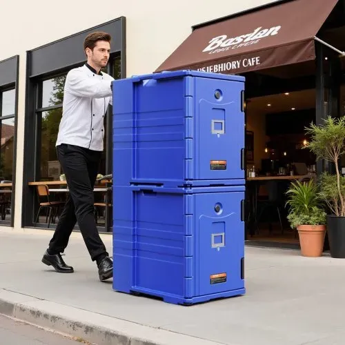 VEVOR Isolierter Speisenbehälterträger Warmhaltebox für Gastronomie 90 L, Speisenbehälter mit Doppelschnallen & Griffen, Speisenbehälterträger Lebensmitteltransportbox für Restaurant Kantine blau – Bild 7