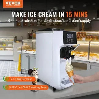 VEVOR Kommerzielle Eiscreme-Maschine, 10 L/h Leistung, 900 W, Softeismaschine für eine Geschmacksrichtung, auf der Arbeitsplatte, mit 4 L Trichter, 1,6 L Zylinder, LCD-Bildschirm, Vorkühlung VEVOR Kommerzielle Eiscreme-Maschine, 10 L/h Leistung, 900 W, Softeismaschine für eine Geschmacksrichtung, auf der Arbeitsplatte, mit 4 L Trichter, 1,6 L Zylinder, LCD-Bildschirm, Vorkühlung
