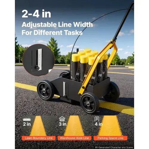 VEVOR Markierungswagen Linien-Markiergerät Linemarker 9 Spraydosen Schwarz, Bodenmarkierung für Parkplatz Werkstatt Straße Einkaufszentrum Sportplatz 50–100 mm Einstellbare Linienbreite mit Adapterdüse – Bild 2