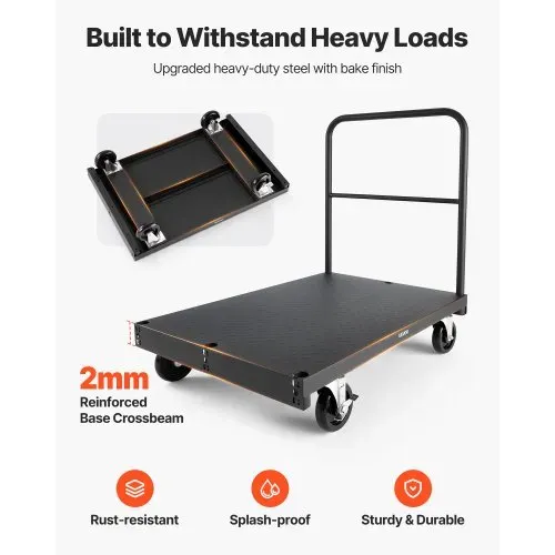 VEVOR Plattenwagen, 816 kg, 2-in-1 Transportwagen mit 360° Lenkrollen, Plattenroller, Plattenkarre mit 4 seitlichen Handläufen, Transporthilfe für Fabrik, Lager, Garage, Schwarz 914x610x858 mm – Bild 5