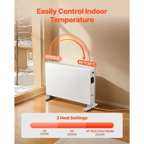 VEVOR Konvektor Heizkörper, 2000 W elektrisches Konvektionsheizgerät mit Fernbedienung & Touch-Steuerung, 3 Modi, 24-Stunden-Timer, mit Kipp- & Überhitzungsschutz für Zuhause & Büro – Bild 3