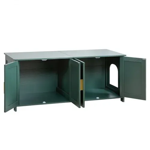 VEVOR Katzenschrank, 1200x450x500 mm, Katzentoiletten mit 4 Türen & 2 Eingängen, Katzenklo Schrank für den Innenbereich, Katzenhaus aus Holz, passend für die meisten Katzentoiletten, grün – Bild 10