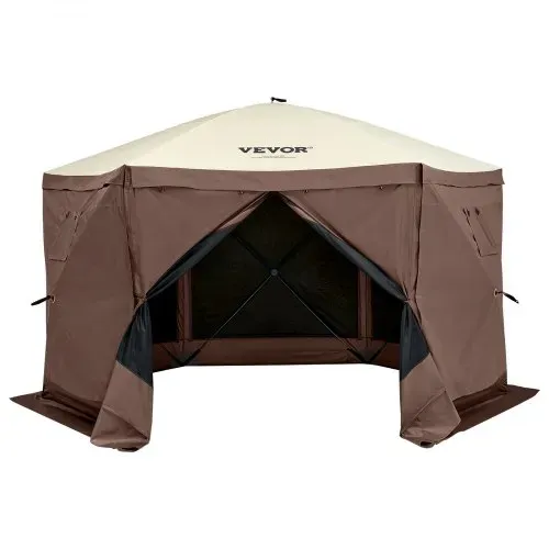 VEVOR Pop-Up-Pavillonzelt, Pop-Up-Zelt mit 6-seitigem Baldachin, Sonnenschutz mit 6 abnehmbaren Sichtschutz-Windtüchern und Netzfenstern, 3,5 x 3,5 m, Schnellaufbau-Zelt mit Moskitonetz, braun – Bild 9