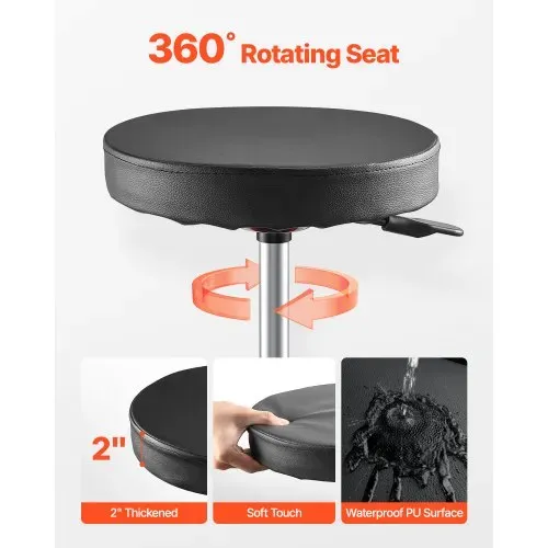 VEVOR Rollbarer Werkstatthocker Werkstattsitz (136 kg Tragkraft) Garagensitz Arbeitshocker, höhenverstellbar (420–550 mm), Rollsitz mit Werkzeugablage für Garage Werkstatt Autoreparatur, Schwarz+Rot – Bild 4