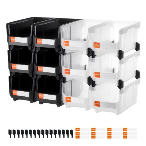 VEVOR Stapelboxen, 377 x 215 x 180 mm (12er-Pack), Sichtlagerboxen, Sichtlagerkasten zum Organisieren & Aufbewahren von Kleinteilen, Bürobedarf & anderem Zubehör, schwarz & transparent VEVOR Stapelboxen, 377 x 215 x 180 mm (12er-Pack), Sichtlagerboxen, Sichtlagerkasten zum Organisieren & Aufbewahren von Kleinteilen, Bürobedarf & anderem Zubehör, schwarz & transparent
