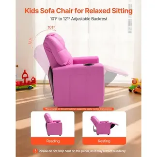 VEVOR Liegestuhl Kindersessel mit Getränkehaltern, 101° bis 121° verstellbare Rückenlehne, Liegecouch aus PU-Leder mit Fußstütze, für Jungen Mädchen Kinder (Rosa) 41 kg belastbarer Relaxsessel VEVOR Liegestuhl Kindersessel mit Getränkehaltern, 101° bis 121° verstellbare Rückenlehne, Liegecouch aus PU-Leder mit Fußstütze, für Jungen Mädchen Kinder (Rosa) 41 kg belastbarer Relaxsessel