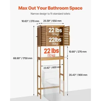 VEVOR Toilettenschrank Badezimmerschrank mit Doppeltür & verstellbarem Regal, platzsparender 3-stöckiger Badschrank über der Toilette mit offenem Regal, 65x27x175 cm Aufbewahrungsschrank Natur VEVOR Toilettenschrank Badezimmerschrank mit Doppeltür & verstellbarem Regal, platzsparender 3-stöckiger Badschrank über der Toilette mit offenem Regal, 65x27x175 cm Aufbewahrungsschrank Natur