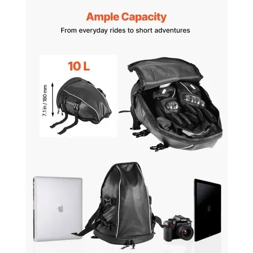 VEVOR Motorrad Hecktasche Rücksitztasche (10 L) mit wasserfester Regenabdeckung, Motorrad-Gepäckaufbewahrung, Gepäckträgertasche mit Schultergurt & Innentasche, Motorradgepäck Schwarz – Bild 2