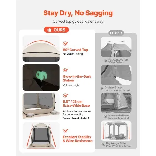 VEVOR Campingzelt, 182,88x182,88x219,4 cm, Partyzelt für 4-6 Personen, Pop Up Zelt mit Tragetasche, Netz-Seitenwänden und Heringen, für Garten, Terrasse und Outdoor-Aktivitäten, Beige – Bild 3