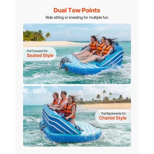 VEVOR Towable Tube für Boote, Wassersport-Schleppreifen für 3 Personen, bis 231 kg Tragfähigkeit, mit 2 Zugpunkten, Nylonhülle, Gepolsterten Griffen und Sicherheitsventil, für Seen, Flüsse, Blau – Bild 2