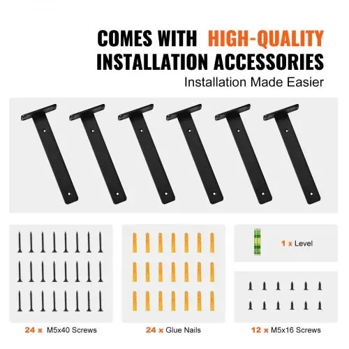 VEVOR Regalhalterung, 210 x 100 x 45 mm, 6 Stück, robuste schwebende Regalträger, Halterungen für Regale, 5 mm dicke mattschwarze L-Regalhalter, Regalhalterungen aus Stahl mit 72,4 kg Tragkraft – Bild 5