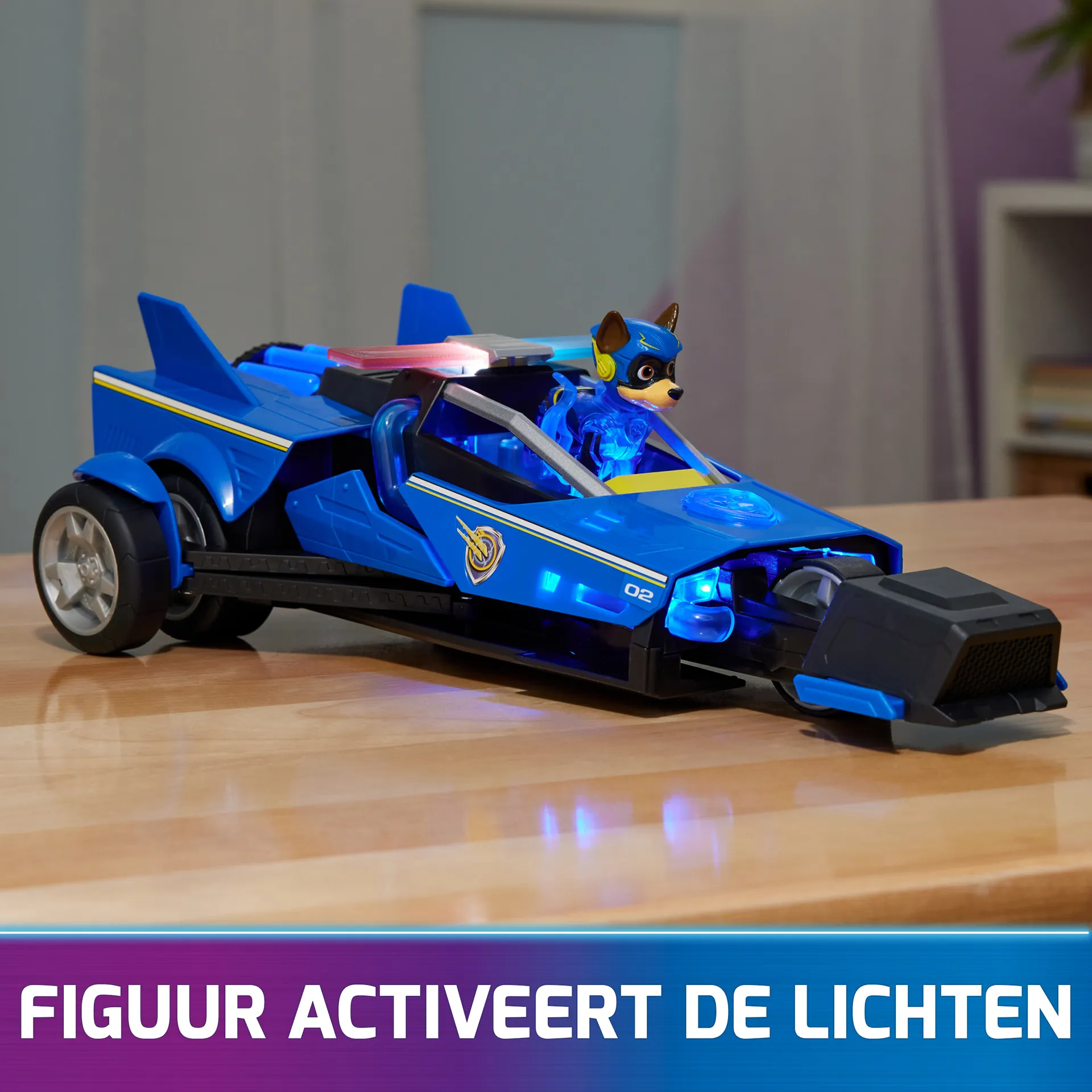 PAW Patrol : Der Mighty Kinofilm, 40cm langes Chase Deluxe Superhelden-Raketenfahrzeug inkl. Chase Figur, Licht und Geräuschen, Spielzeug geeignet für Kinder ab 3 Jahren – Bild 3