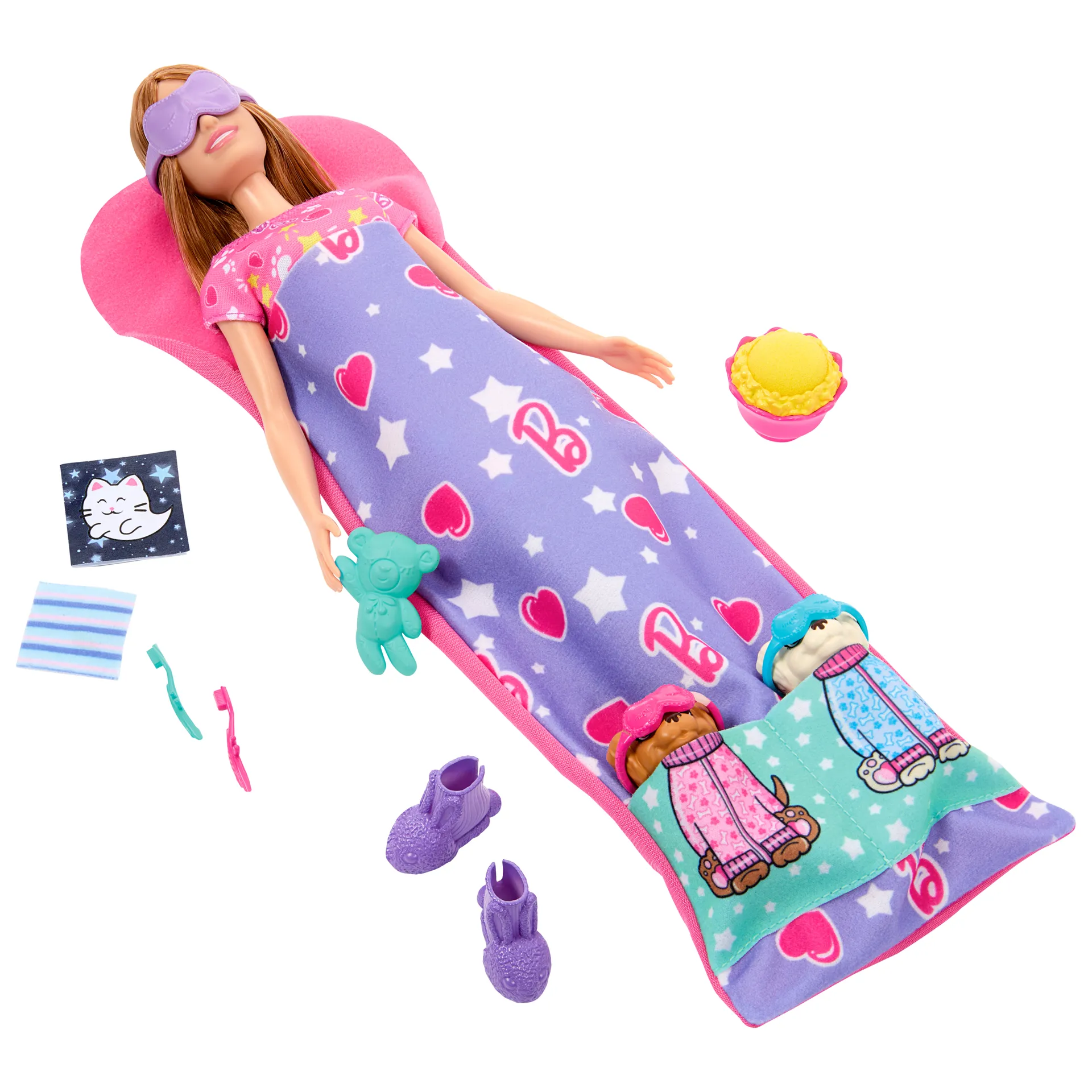 Barbie Barbie-Puppe und Welpen-Pyjama-Party-Spielset mit 2 Spielzeughunden und mehr als 10 Zubehörteilen, Farbwechsel – Bild 5