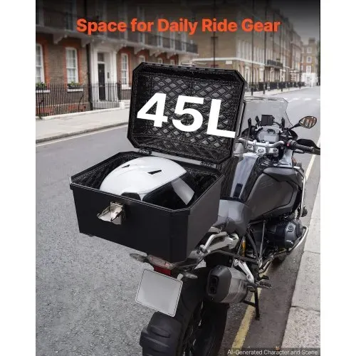 VEVOR Motorrad-Topcase 45 L aus ABS Universeller Schwarzer Motorradkoffer für Motorräder mit Platz für Einen Helm, mit Rückenlehne Schloss 2 Schlüsseln und Reflex-Aufklebern, IPX4-Spritzwasserschutz – Bild 2