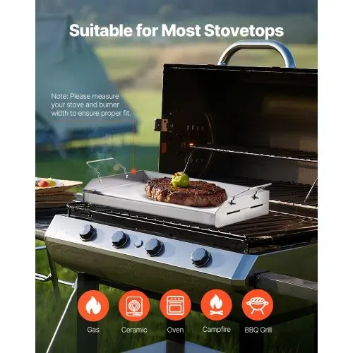 VEVOR Grillplatte Grillpfanne Edelstahl universelle rechteckige Platte (425x270mm) mit flacher Oberseite, Gasgrill-Grillplatte für BBQ-Grill Teppanyaki, tragbares Familienkochgeschirr mit Griff – Bild 5