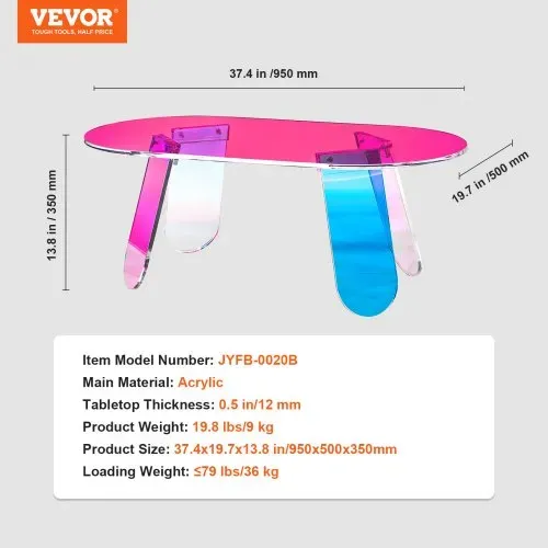 VEVOR Acryl-Beistelltisch 95 x 50 cm, Bunter Acryl-Beistelltisch Bartisch Leicht zu Reinigen, Acryl-Couchtish für Kaffee, Getränke, Essen, Snacks, Couchtisch für Wohnzimmer, Schlafzimmer usw. – Bild 6