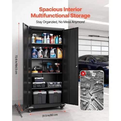 VEVOR Aktenschrank, 184,5 cm Metallschrank mit 4 Verstellbaren Einlegeböden, 2 Magnettüren & 2 Schlüsseln, Werkzeugschrank zur Aufbewahrung von Werkzeugen für Speisekammer, Lager, Keller, Büro – Bild 2