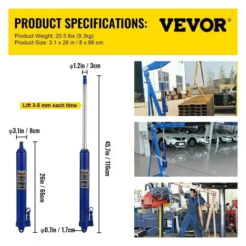 VEVOR Hydraulischer langer Rammenheber, 8 t Kapazität, mit Einzelkolbenpumpe und Gabelkopfbasis, manueller Hubarbeitsbühnenheber mit Griff, für Garagen-/Ladenkräne, Motorhubwerk, blau – Bild 6