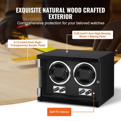 VEVOR Uhrenbeweger, Automatik-Uhrenbeweger, Watch Winder, Uhrenbeweger für Automatikuhren, Automatischer Uhrenbeweger mit Platz für 2 Uhren, LED Beleuchtung, 150–207 mm Einstellbare Riemenlänge – Bild 5