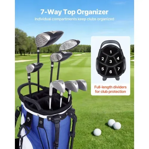 VEVOR Golfbag mit 7-Facher Einteilung, Golftasche mit Standfüßen Doppelschultergurt Durchgehenden Trennfächern Regenhaube Stautaschen, Caddybag aus Polyester für Herren Damen Golf Cartbag VEVOR Golfbag mit 7-Facher Einteilung, Golftasche mit Standfüßen Doppelschultergurt Durchgehenden Trennfächern Regenhaube Stautaschen, Caddybag aus Polyester für Herren Damen Golf Cartbag