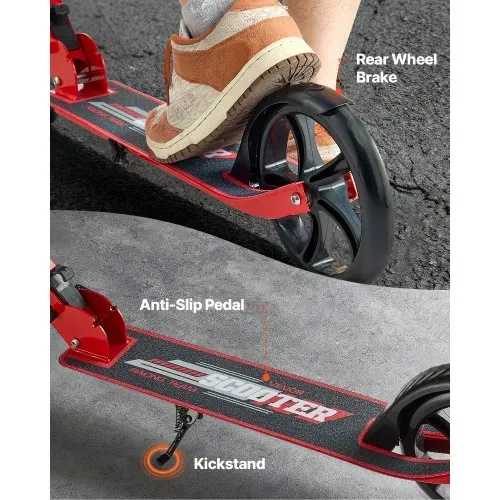 VEVOR Scooter (2 Räder) für Kinder ab 8 Jahren, Cityroller Kinderroller Straßenroller mit höhenverstellbarem Lenker & rutschfestem Deck, faltbarer Tretroller bis zu 100 kg, Schwarz + Rot – Bild 4