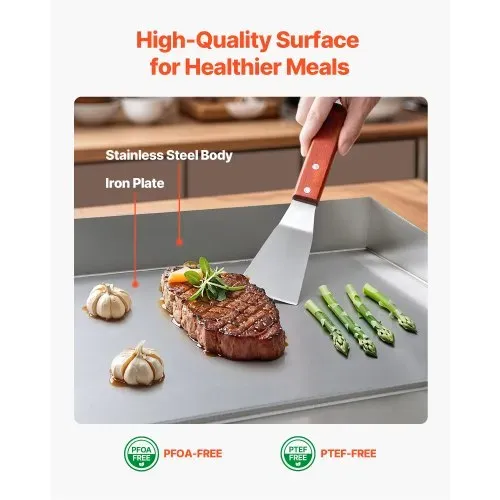 VEVOR Elektro-Grillplatte 4000 W 655 x 400mm Grillbereich, 50-300 °C Gastro-Griddleplatte aus Edelstahl (Gehäuse) Tischgrillplatte mit 2 Spateln 2 Bürsten & 4 Fußpolstern für Steaks BBQ, Ohne Stecker – Bild 4