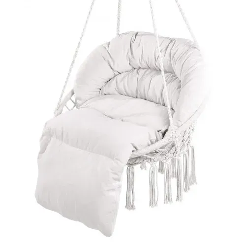 VEVOR Hängesessel, 150 kg Tragkraft, Makramee-Hängesessel mit Kissen und Befestigungsmaterial, Schaukelstuhl aus Baumwollseil für Schlafzimmer, Balkon, Terrasse, Garten, Beige – Bild 9