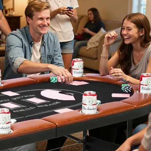 VEVOR klappbarer Pokertisch für 8 Spieler (183 cm) Kasino-Freizeittisch mit gepolsterten Schienen & Getränkehaltern, ovale tragbare Spieltische mit Filz- und Metallbeinen, Texas Hold’em Poker – Bild 7