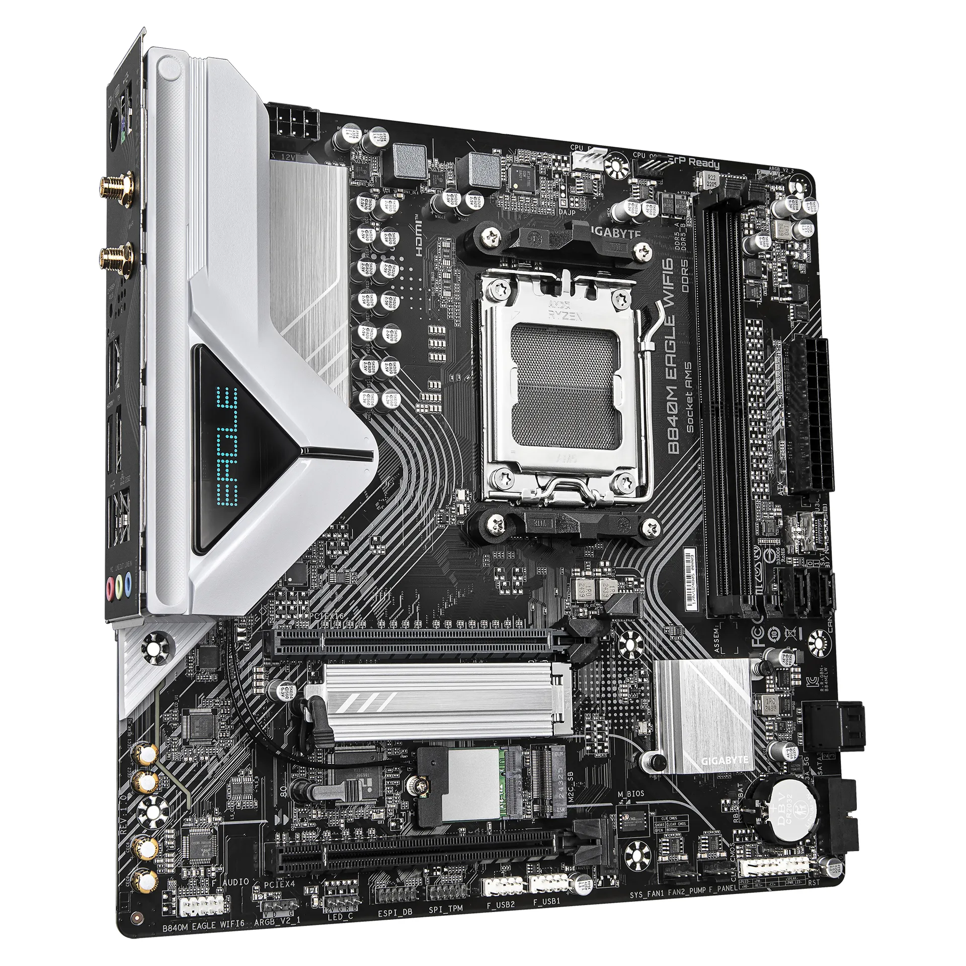 GIGABYTE B840M EAGLE WIFI6 Mainboard – AMD Ryzen 9000 Prozessoren, 5+2+2 Phasen VRM, bis zu 7600 MHz DDR5 (O.C.), 1 x M.2 PCIe 4.0 + 1 x M.2 PCIe 3.0, Wi-Fi 6, 2.5 GbE LAN, USB 3.2 Gen 1 – Bild 3