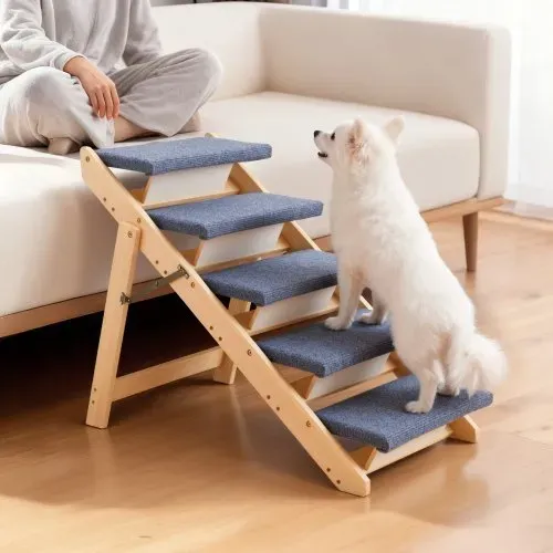 VEVOR Hundetreppe 780x470x660 mm, 5-stufige Hautiertreppe, klappbare Holztreppe geeignet für kleine, mittlere, große, ältere Haustiere sowie Welpen bis 68 kg, Hundeleiter für Betten, Sofas & Autos – Bild 7