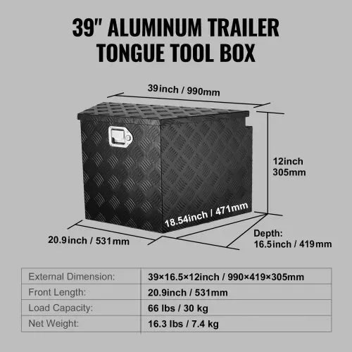 VEVOR Anhänger-Zungenbox Anhängerbox Werkzeugkasten 990 x 419 x 305 mm, Aluminiumlegierung Anhängerbox-Aufbewahrung mit Schloss & Schlüsseln, Anhänger-Zungen-Werkzeugkiste für Wohnmobil usw. – Bild 6