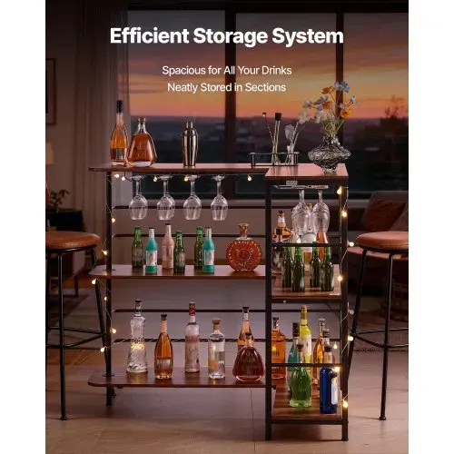 VEVOR L-Förmige Hausbar mit Stauraum, Bartheke mit 3 Ebenen & Weinglashalter, 99,8 kg Belastbar, Eck-Bartresen aus Holzwerkstoff für Zuhause Küche Wohnzimmer Keller, Bartisch 1200 x 900 x 1095 mm – Bild 2