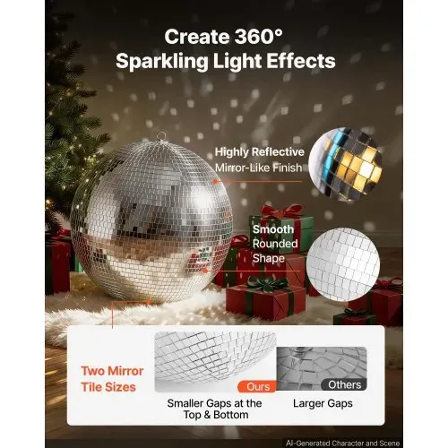 VEVOR Spiegelkugel Discokugel Mirrorball 500 mm Diskokugel mit Aufhängering, für Party- & Heimdekoration DJ Tanzclub, Equipment für Lichteffekte & Partybeleuchtung, 360°-Reflexion, Wiederverwendbar – Bild 2