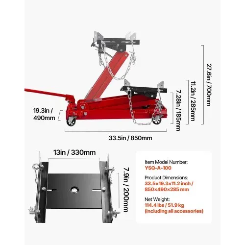 VEVOR Wagenheber mit niedrigem Profil 1 T, hydraulischer Rangierwagenheber mit 18,5–70 cm Hubhöhe & flexiblen 360°-Schwenkrädern, Hochleistungs-Hebebühne für Garage / Werkstatt Rot – Bild 6