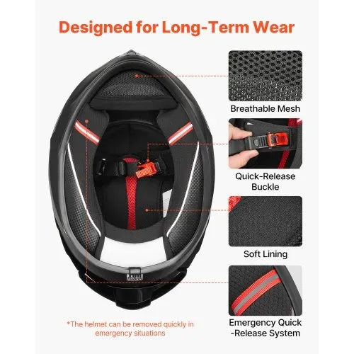 VEVOR Integralhelm Größe M, Motorradhelm mit Klarem Visier ECE 22.06 Zertifiziert Vollvisierhelm für Damen & Herren Vollvisierhelm mit Bluetooth-Lautsprecherfach, Mopedhelm Full Face Schwarz – Bild 6
