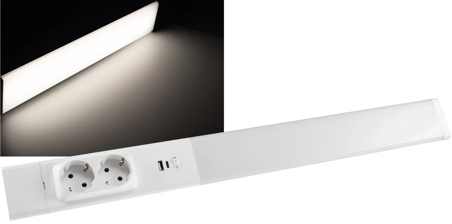 LED Unterbauleuchte “Arusha”, weiß USB A+C PD, 60cm, Licht neutralweiß LED Unterbauleuchte “Arusha”, weiß USB A+C PD, 60cm, Licht neutralweiß