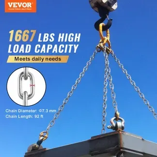 VEVOR Proof Coil Chain, 5/16″ x 92′, 1667 lbs sichere Arbeitslast, verzinkte, geprüfte Coil Chain mit zwei Schnellgliedern, verzinkte Gliederkette aus Karbonstahl zum Schleppen, Aufhängen, Camping, Schleppen von Haustieren VEVOR Proof Coil Chain, 5/16″ x 92′, 1667 lbs sichere Arbeitslast, verzinkte, geprüfte Coil Chain mit zwei Schnellgliedern, verzinkte Gliederkette aus Karbonstahl zum Schleppen, Aufhängen, Camping, Schleppen von Haustieren