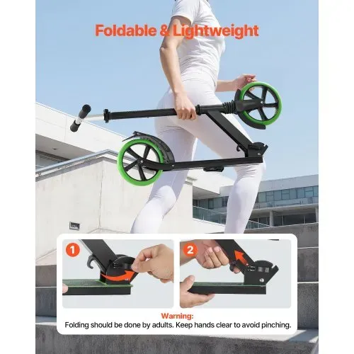 VEVOR Scooter (2 Räder) für Kinder ab 8 Jahren, Cityroller Kinderroller Straßenroller mit höhenverstellbarem Lenker & rutschfestem Deck, faltbarer Tretroller bis zu 100 kg, Schwarz + Grün – Bild 5