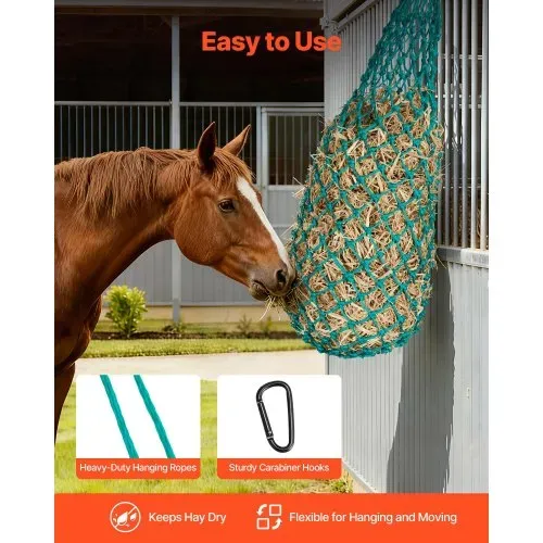 VEVOR Heunetze, 4er-Pack, 0,9 m Ausziehlänge, 38x38 mm Maschenweite, Heusack PE-Material, mit vier Karabinerhaken, zum langsamen Aufhängen & Fressen von Heu für Pferde, Schafe, Rinder, Alpakas usw. – Bild 5