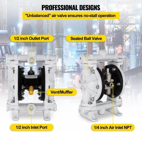 VEVOR Luft-Doppelmembranpumpe 9,5 L/min(2,5 GPM) 66℃ 1,27cm Einlass und Auslass – Bild 4